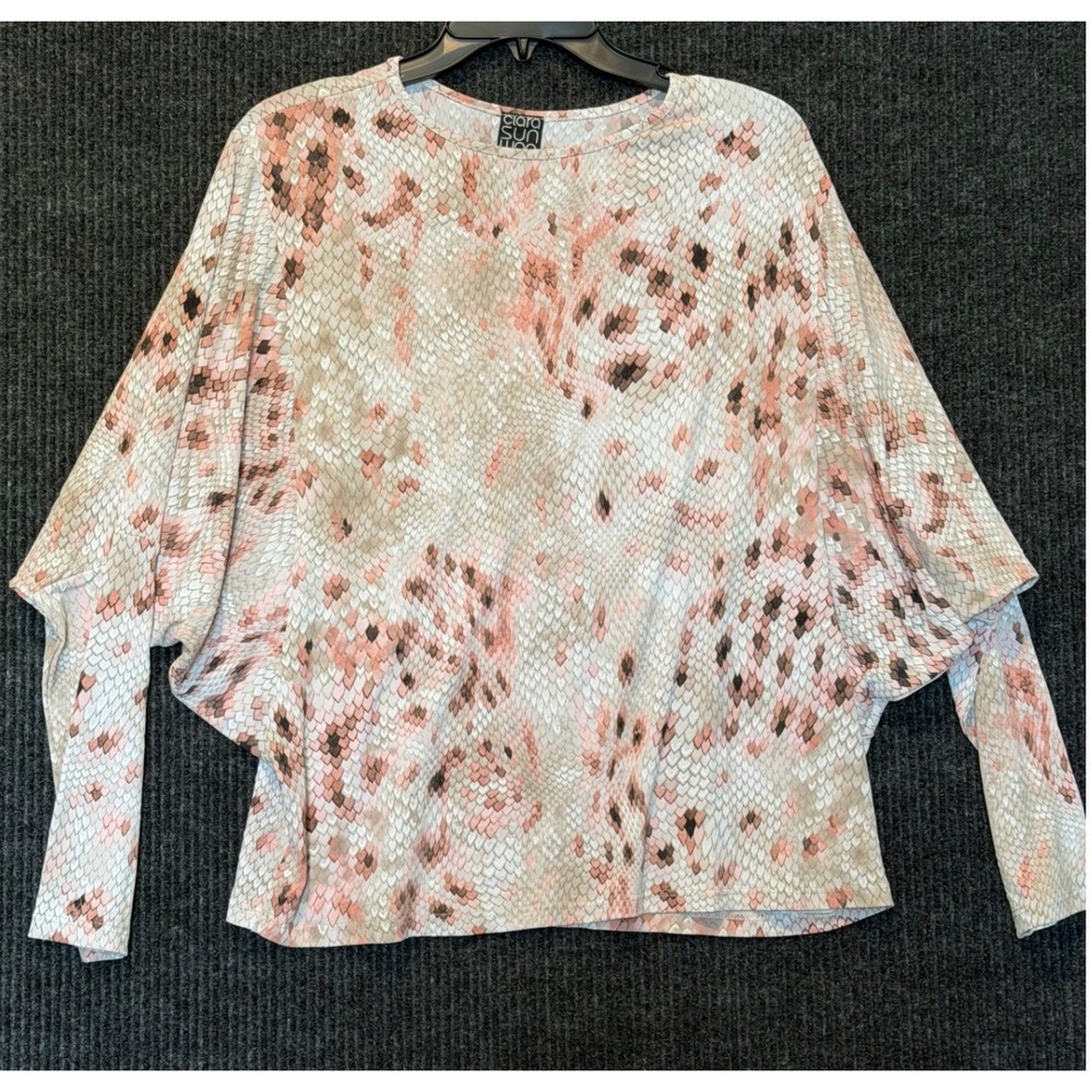 Clara Sunwoo Pink Snakeskin Python Dolman Sleeve Blouse Top Large Made in USA